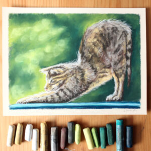 Mehr über den Artikel erfahren Pastellkreide Zeichnung Katze – Tierillustration mit Pastellkreide und Kohlestift
